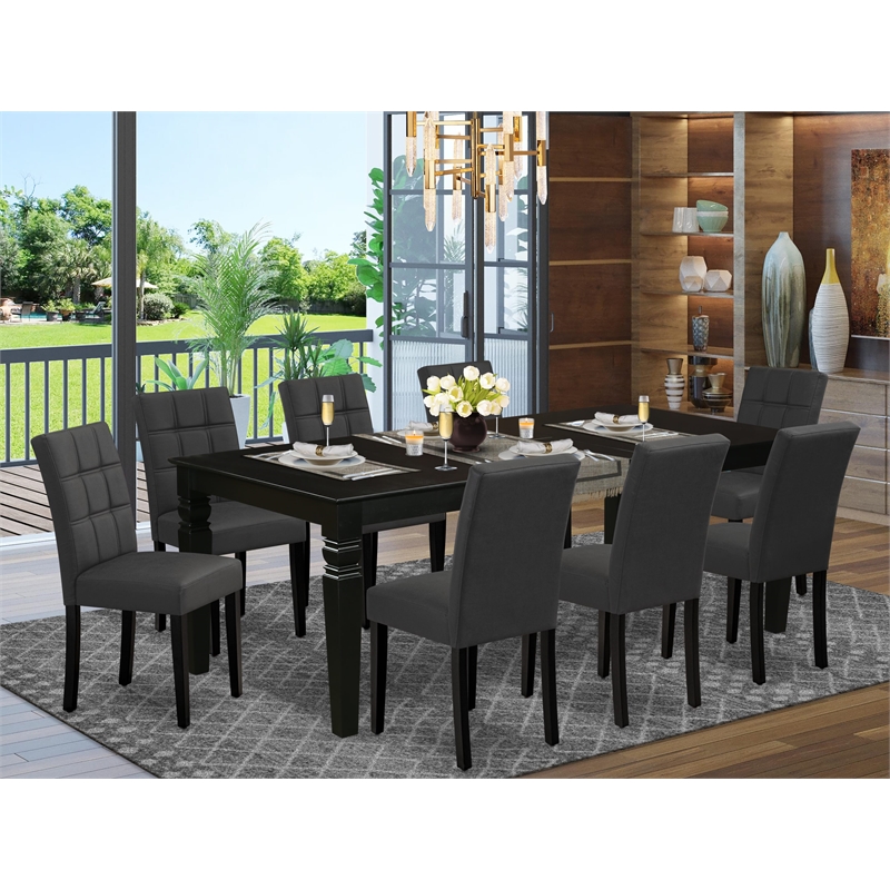 Pemberly Row 9-Piece Dining Set in Black and Dark Gray Rubber Wood