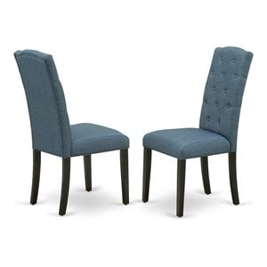 Pemberly Row Celina Upholstered Dining Chairs in Black/Blue (Set of 2)