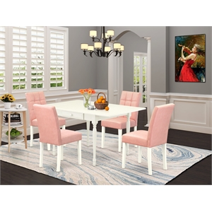 Pemberly Row 5-Piece Dining Set with Rectangular Table in Linen White