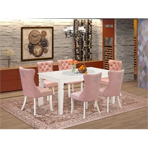 Pemberly Row 7-Piece Dinette Set with Rubberwood Table in Linen White