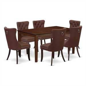 Pemberly Row 7-Piece Mahogany Kitchen Table Set with Burgundy Chairs