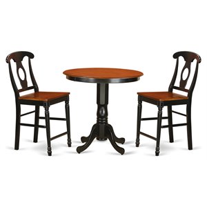 Pemberly Row 3-Piece Round Pedestal Dining Set in Black/Cherry