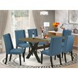 Pemberly Row X-Style 7-Piece Dining Set in Black/Mineral Blue Upholstery