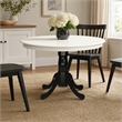 Pemberly Row Round Wood Dining Table with Pedestal Base in Linen White and Black