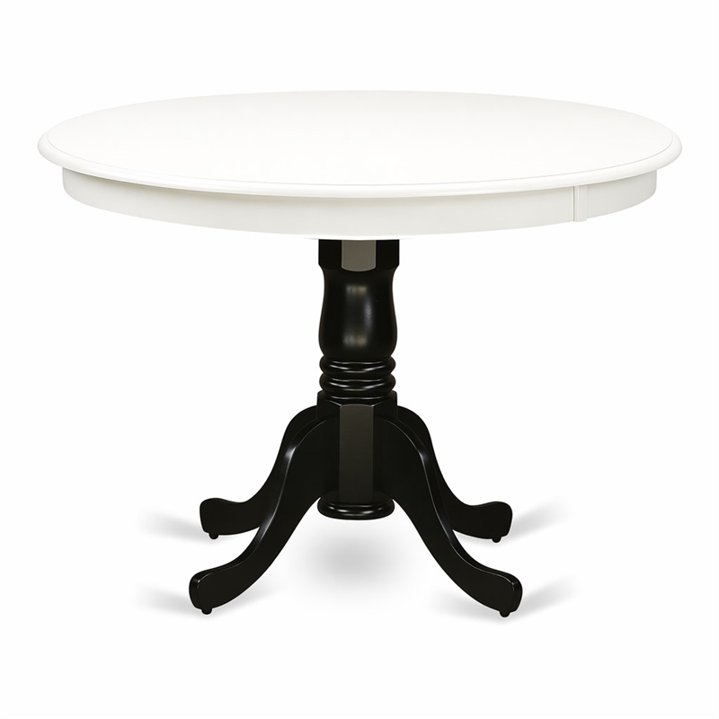 Pemberly Row Round Wood Dining Table with Pedestal Base in Linen White and Black