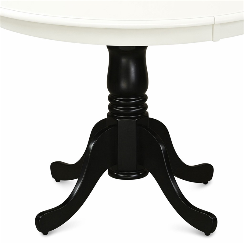 Pemberly Row Round Wood Dining Table with Pedestal Base in Linen White and Black