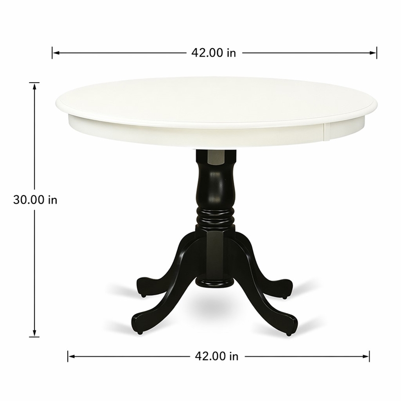 Pemberly Row Round Wood Dining Table with Pedestal Base in Linen White and Black
