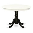 Pemberly Row Round Wood Dining Table with Pedestal Base in Linen White and Black