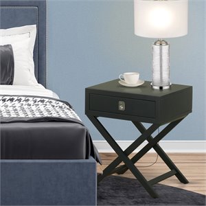 Pemberly Row 20&quot Rubberwood Nightstand with Drawer in Black Finish