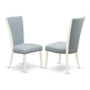 Pemberly Row 39&quot Fabric Dining Chairs in Linen White/Baby Blue (Set of 2)