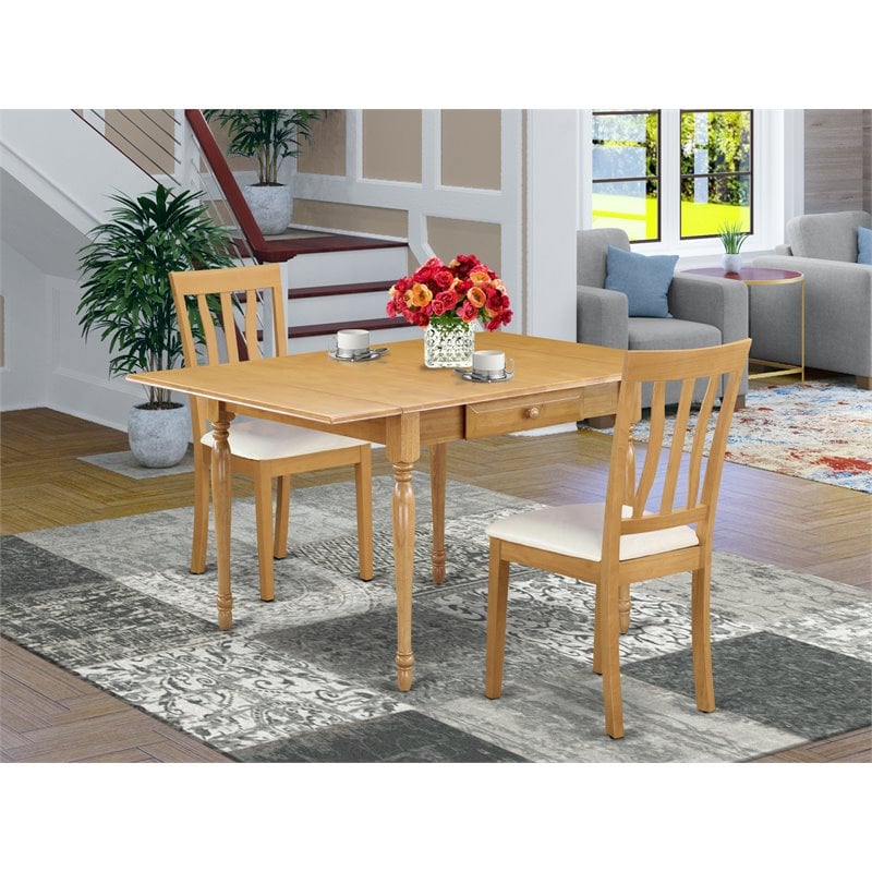 Pemberly Row 3-Piece Wood Dining Set with Faux Leather in Oak