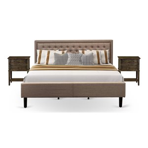 Pemberly Row 3-Piece King Bedroom Set with Fabric Headboard in Dark Khaki
