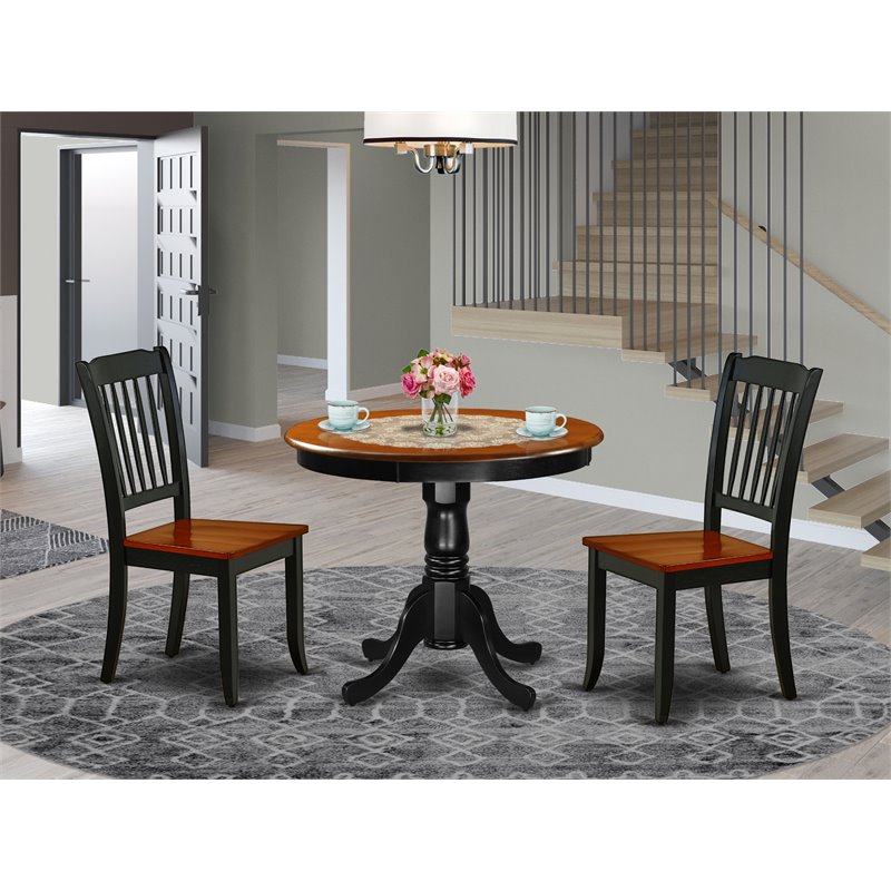 Pemberly Row Antique 3-Piece Dining Set with Slatted Chairs in Black/Cherry