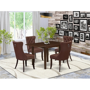 Pemberly Row 5-Piece Dining Table Set with Dropleaf in Mahogany/Burgundy