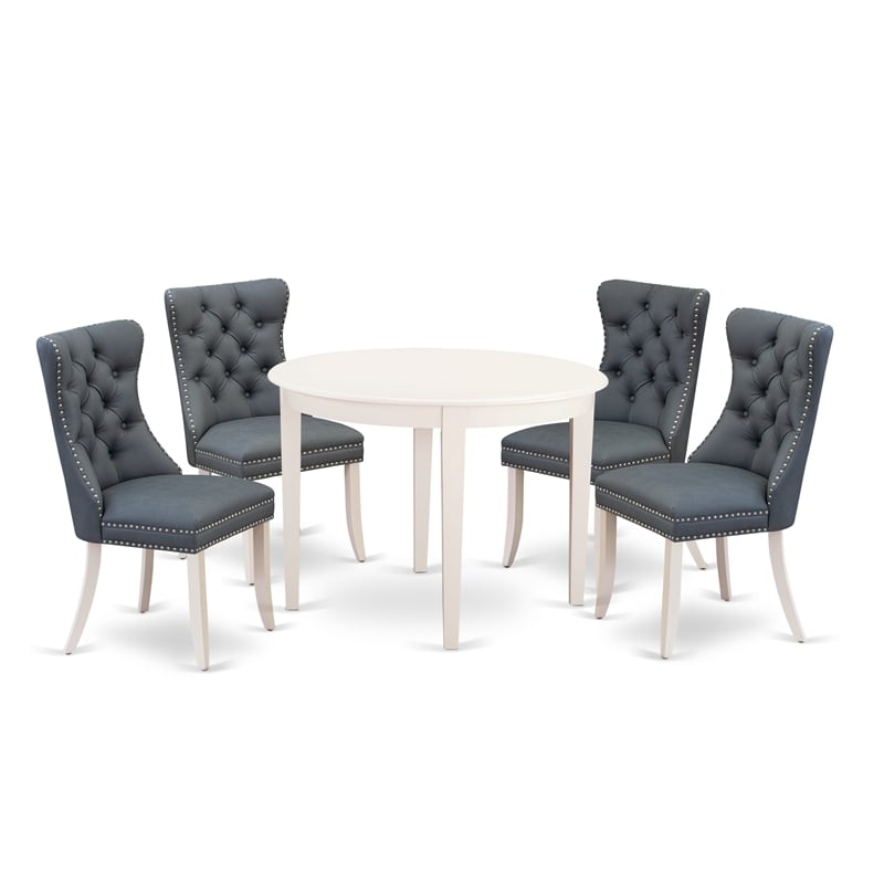Pemberly Row 5-Piece Wood Dining Set in Linen White and Platinum Gray