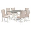 Pemberly Row 7-Piece Wood Dining Set in Cream Linen and Cement Finish