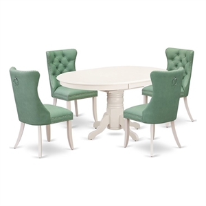 Pemberly Row 5-Piece Oval Kitchen Table Set in Linen White and Willow Green