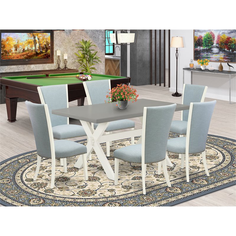 Pemberly Row 7-Piece Rectangular Wood Dining Set with Fabric Chairs
