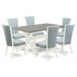 Pemberly Row 7-Piece Rectangular Wood Dining Set with Fabric Chairs