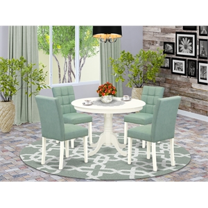 Pemberly Row 5-Piece Round Table Dining Set in Linen White and Willow Green