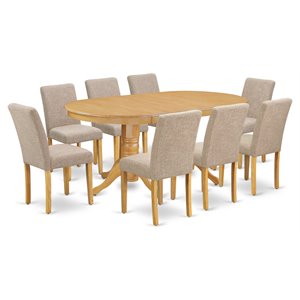 Pemberly Row 9-Piece Oak/Light Fawn Hardwood Dining Set with Oval Table