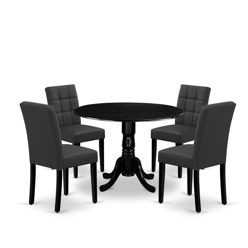 Pemberly Row 5-Piece Rubberwood Drop Leaf Dining Set in Black and Dark Gray