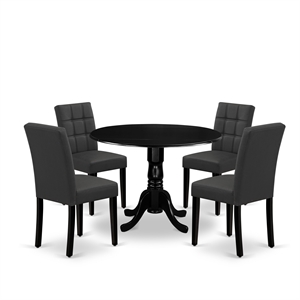 Pemberly Row 5-Piece Rubberwood Drop Leaf Dining Set in Black and Dark Gray