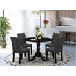 Pemberly Row 5-Piece Rubberwood Drop Leaf Dining Set in Black and Dark Gray