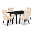 Pemberly Row 5-Piece Rubberwood Dining Set in Black with Beige Upholstery