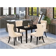 Pemberly Row 5-Piece Rubberwood Dining Set in Black with Beige Upholstery
