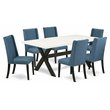 Pemberly Row X-Style 7-Piece Wood Dining Set in Black and Mineral Blue