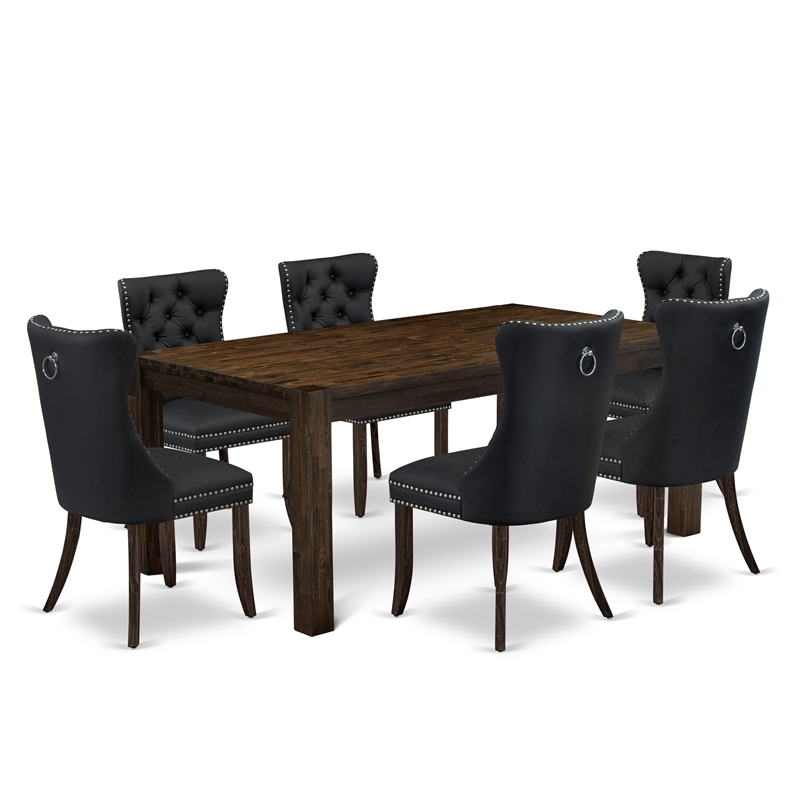 Pemberly Row 7-Piece Rectangular Dining Table Set in Distressed Jacobean