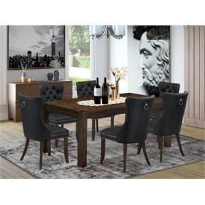 Pemberly Row 7-Piece Rectangular Dining Table Set in Distressed Jacobean