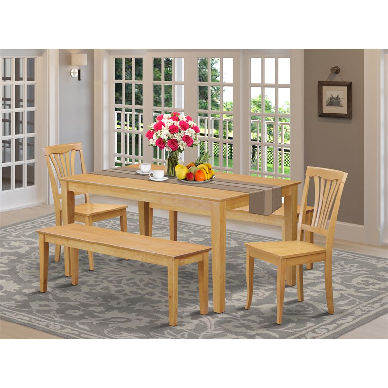 Pemberly Row 5-Piece Wood Dining Set with Benches in Oak Finish