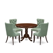Pemberly Row 5-Piece Dining Table Set with Mahogany and Willow Green Upholstery