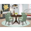 Pemberly Row 5-Piece Dining Table Set with Mahogany and Willow Green Upholstery
