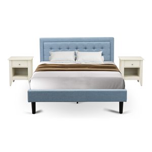 Pemberly Row 3-Piece Wood Fannin Queen Bedroom Set in Denim Blue Finish