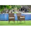 Pemberly Row Patio Dining Chairs in Brown Wicker with Metal Frame (Set of 2)
