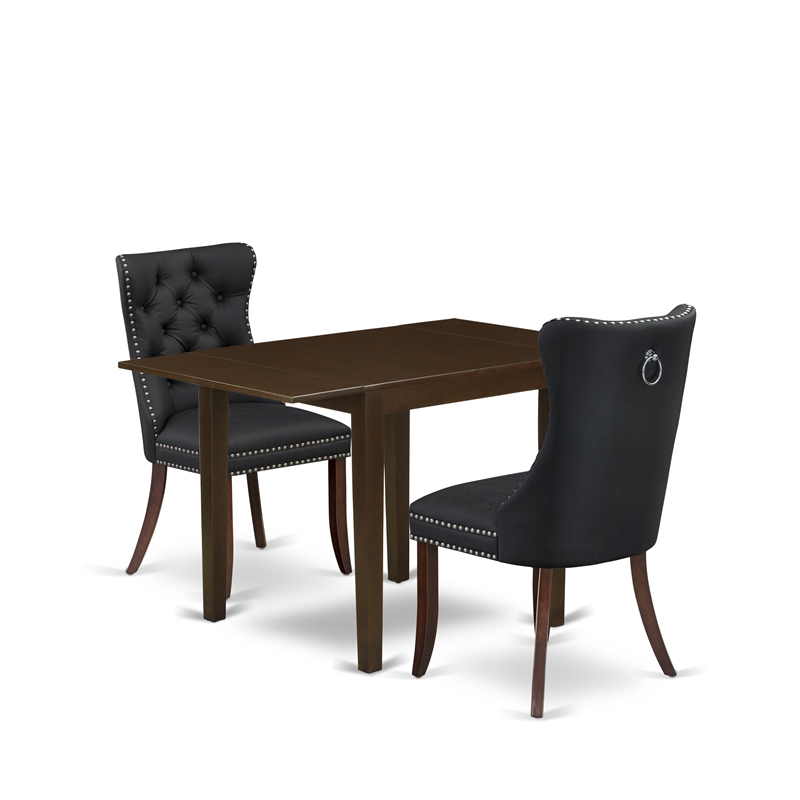 Pemberly Row 3-Piece Dinette Set with Drop Leaf in Mahogany/Dark Gray