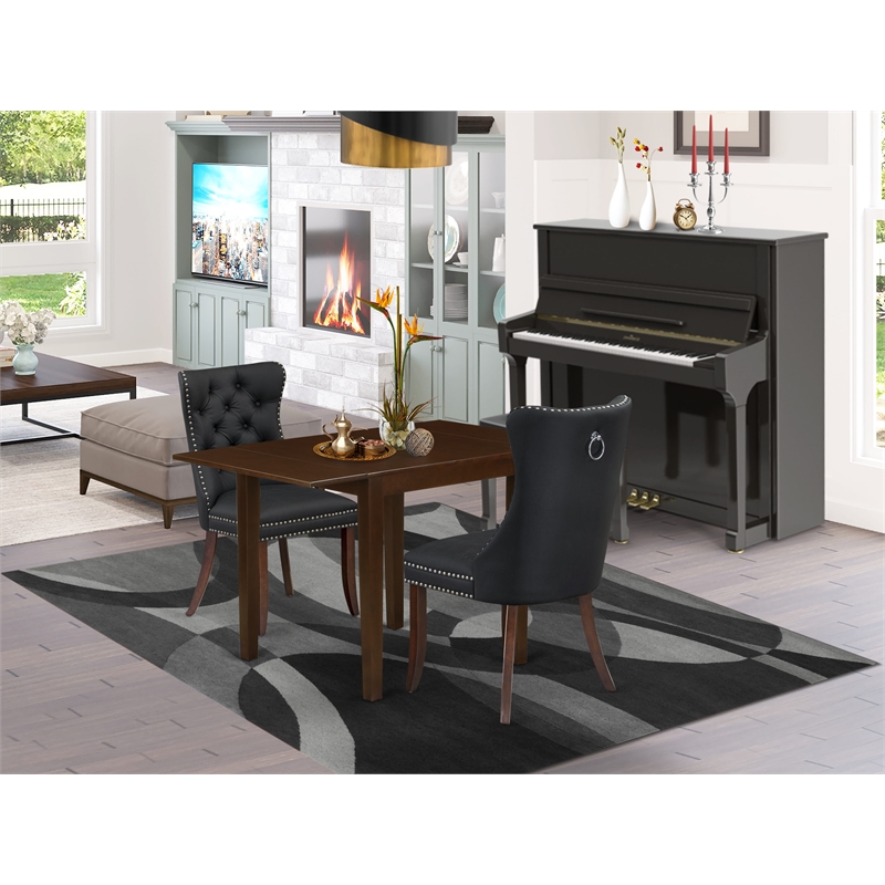 Pemberly Row 3-Piece Dinette Set with Drop Leaf in Mahogany/Dark Gray
