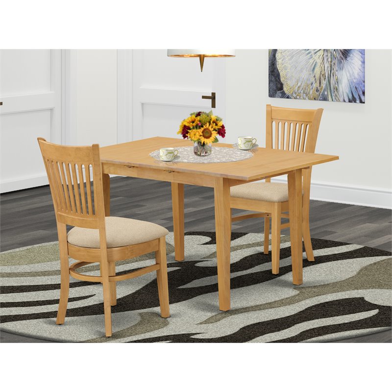 Pemberly Row Norfolk 3-Piece Wood Dining Set with Chairs in Oak