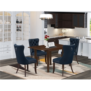 Pemberly Row 5-Piece Drop Leaf Dining Table Set Wood Mahogany Navy