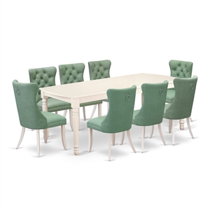 Pemberly Row 9-Piece Kitchen Table Set with Willow Green Upholstery