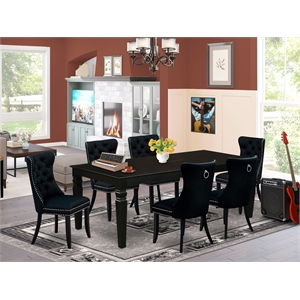 Pemberly Row 7-Piece Dining Table Set with Butterfly Leaf in Black Rubberwood