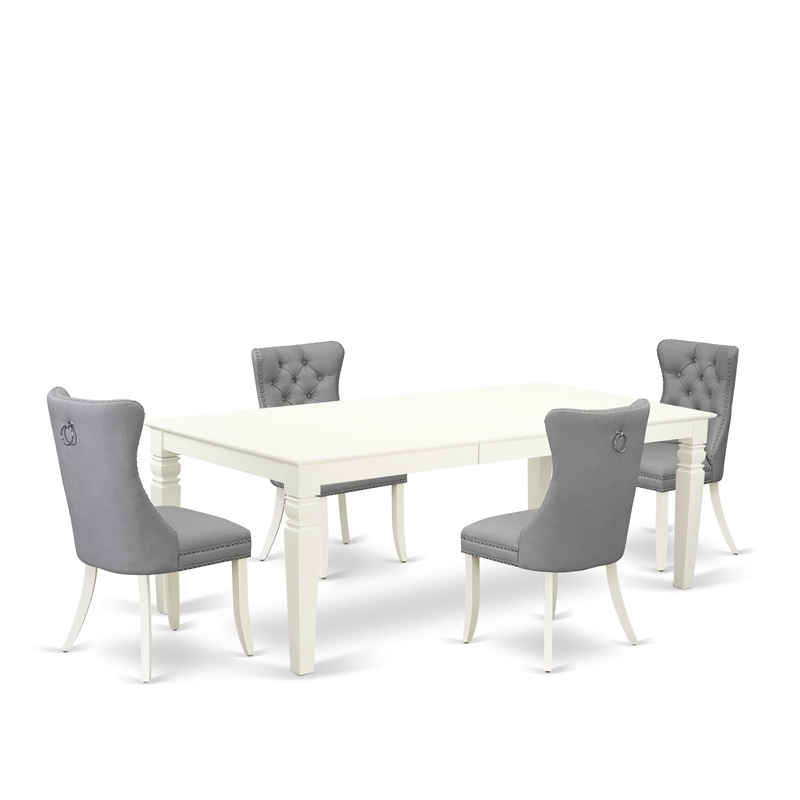 Pemberly Row 5-Piece Dining Set with Butterfly Leaf Table in Linen White