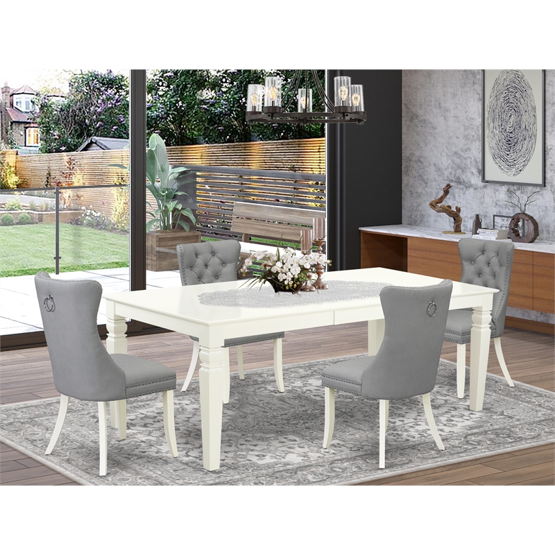 Pemberly Row 5-Piece Dining Set with Butterfly Leaf Table in Linen White