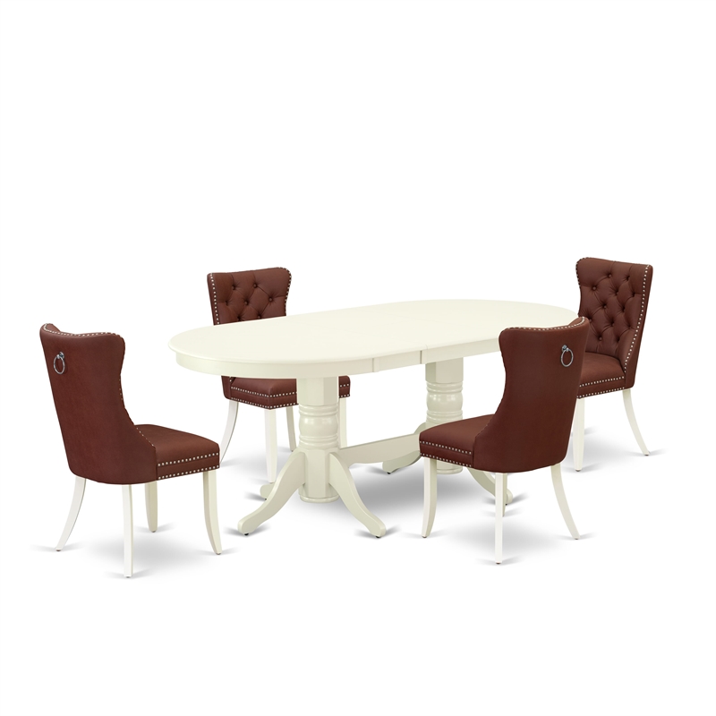 Pemberly Row 5-Piece Oval Wood Dining Set in Linen White and Burgundy