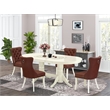 Pemberly Row 5-Piece Oval Wood Dining Set in Linen White and Burgundy