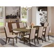 Pemberly Row 9-Piece Wood Dining Set in Jacobean Brown with Parsons Chairs