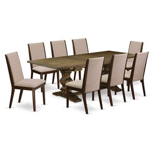 Pemberly Row 9-Piece Wood Dining Set in Jacobean Brown with Parsons Chairs